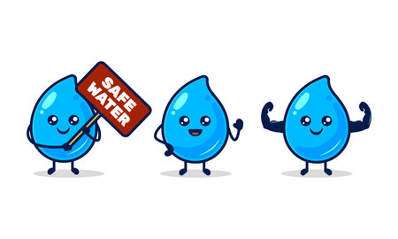 Set of cute water droplet mascot with various pose designのイラスト素材