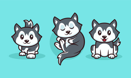 cute husky dog mascot design illustrationのイラスト素材