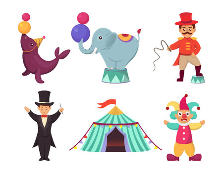 Set of cute circus carnival character mascot design illustrationのイラスト素材