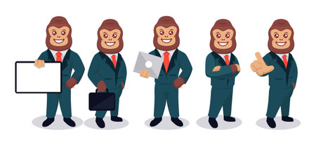 Set of gorilla with a businessman suit and various pose mascot design illustrationのイラスト素材