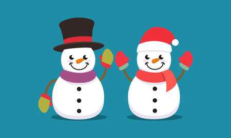 Set of cute snowman christmas mascot logo design illustrationのイラスト素材