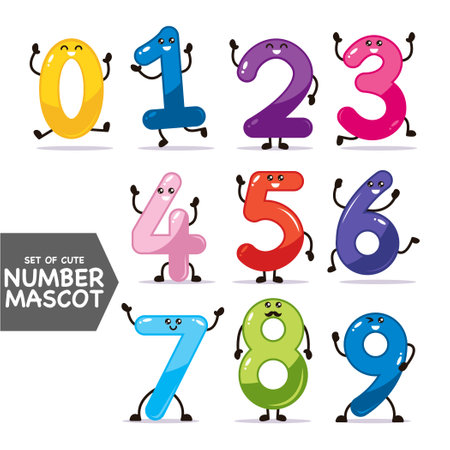 Set of cute text number mascot design illustrationのイラスト素材