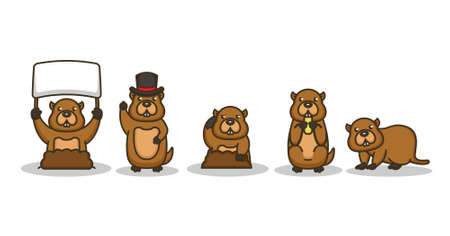 Set of cute Groundhog mascot groundhog dayのイラスト素材