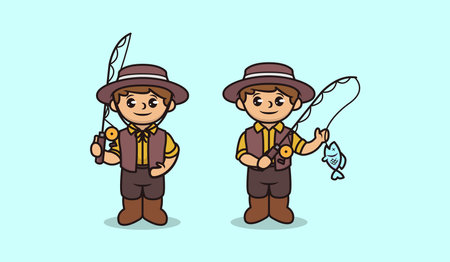 Set of kids with fisherman costume mascot designのイラスト素材