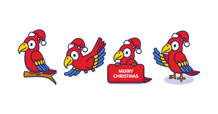 Set of cute Christmas parrot birdsのイラスト素材