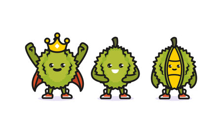 Set of cute durian mascot designのイラスト素材