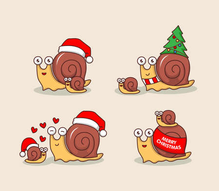 Set of cute Snail with Christmas costumeのイラスト素材