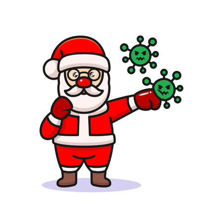 Santa Claus fighting coronavirus design illustrationのイラスト素材