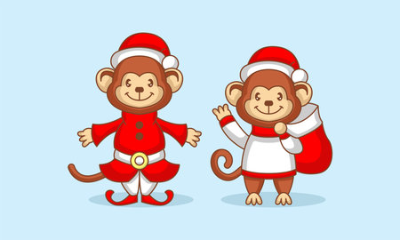 Cute monkey with Christmas costumeのイラスト素材