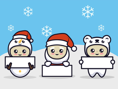 Cute boy with Santa Claus Christmas holding invitation bannerのイラスト素材