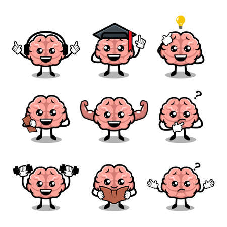 Cute brain simple mascot design illustration vector templateのイラスト素材