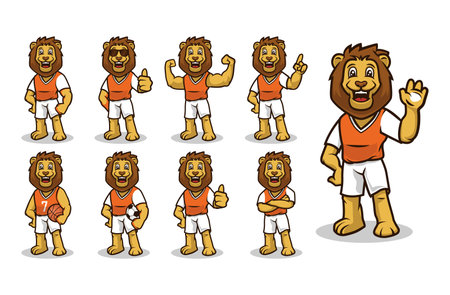 Lion with sport outfit cute mascot design illustration vector template setのイラスト素材