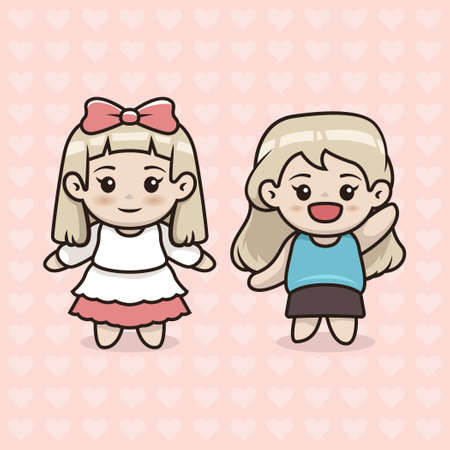 Set of kawaii cute girl design illustration vector templateのイラスト素材