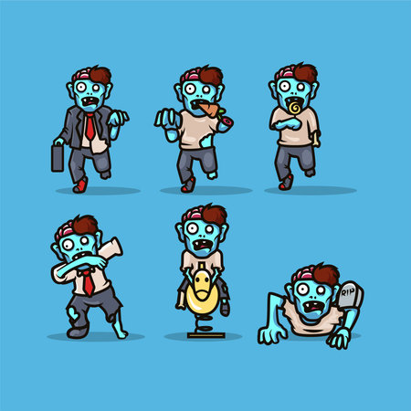 Zombie Mascot illustration design set templateのイラスト素材