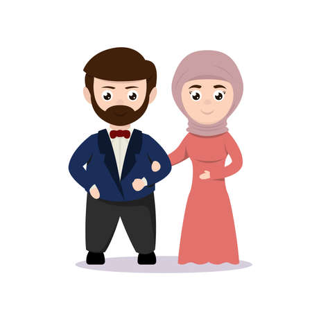 Just married couple mascot design illustrationのイラスト素材