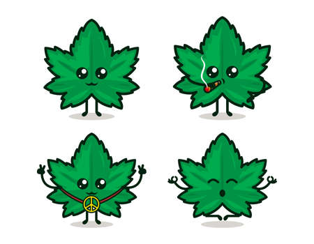 Cute cannabis mascot design with various pose vector templateのイラスト素材