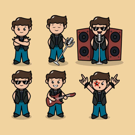 set of cute rockstar band metal mascot design illustrationのイラスト素材