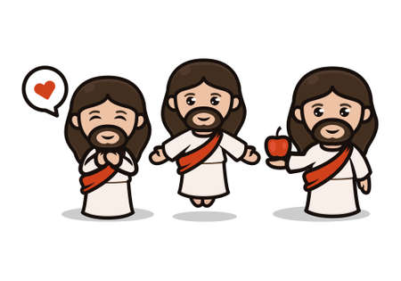 Set of cute Jesus mascot designのイラスト素材