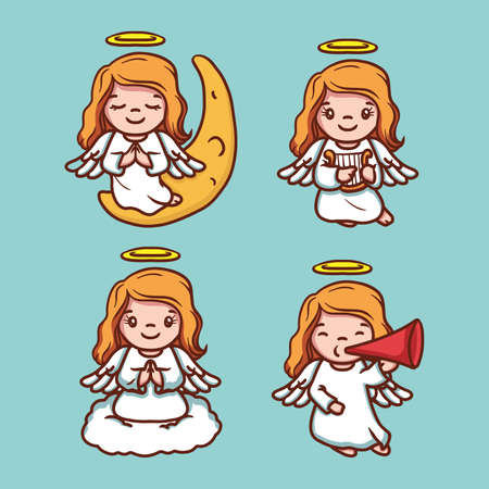 Set of cute Christmas angelのイラスト素材