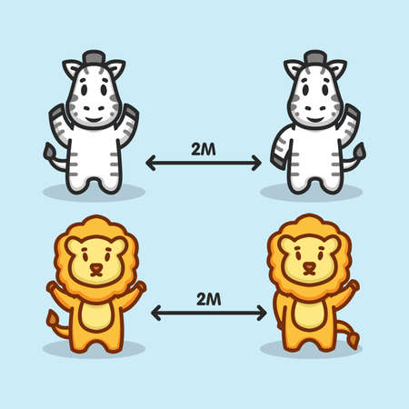 Social distancing animals concept designのイラスト素材