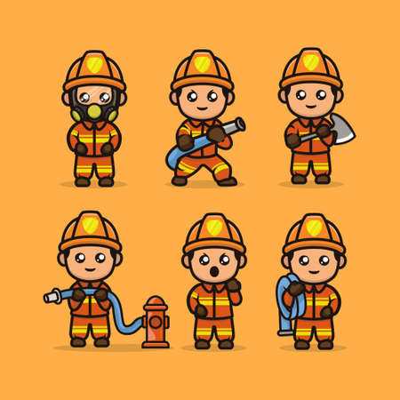 Set of cute firefighter mascot design illustration vector templateのイラスト素材