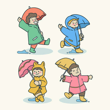 Kids playing when rainy dayのイラスト素材