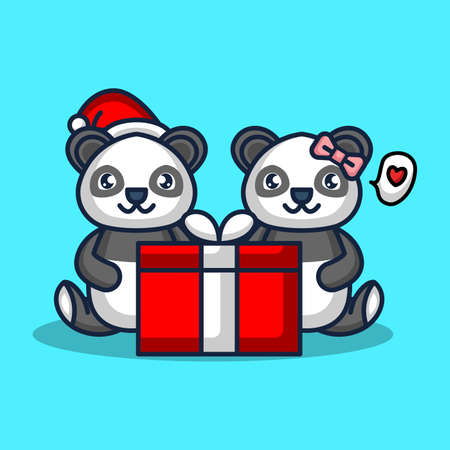 Cute couple panda with Christmas costume and decorationのイラスト素材