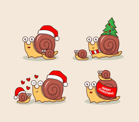 Set of cute Snail with Christmas costumeのイラスト素材