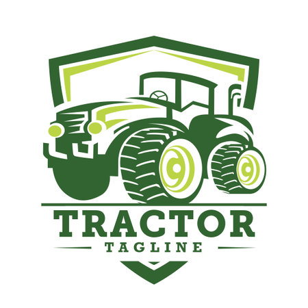 Illustration of Tractor in a ranch logo template. Ready made logo with white isolated background.のイラスト素材