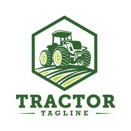 Illustration of Tractor in a ranch logo template. Ready made logo with white isolated background.のイラスト素材