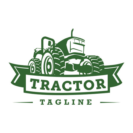 Illustration of Tractor in a ranch logo template. Ready made logo with white isolated background.のイラスト素材