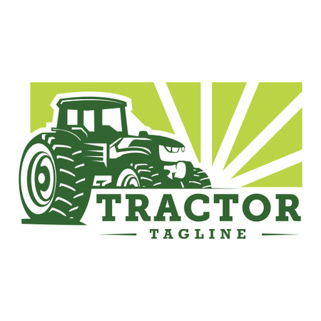 Illustration of Tractor in a ranch logo template. Ready made logo with white isolated background.のイラスト素材