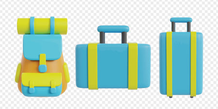 Travel holiday 3d icons render clipart. Adventure vector illustration template.のイラスト素材