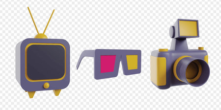 Entertainment 3d icons render clipart. Suitable for landing page or social media iconsのイラスト素材