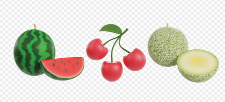 Tropical Fruits 3d icons clipart. Vegetables and fruits healthy 3d icons for homepage or UI/UX.のイラスト素材