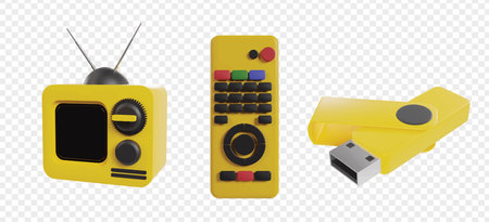 Multimedia 3d icons clipart. Entertainment or Cinema 3d icons for homepage or UI/UX.のイラスト素材