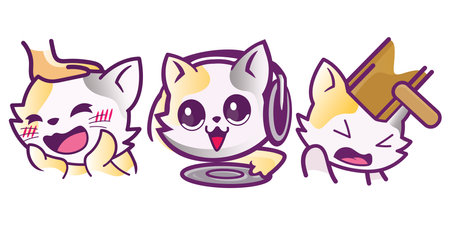Cute emoji cat for Twitch game streaming. Cat emoji vector illustration.のイラスト素材