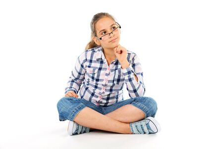 Girl with glasses - isolated on whiteの写真素材