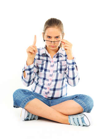 Girl with glasses - isolated on whiteの写真素材