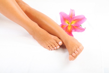 Beauty treatment photo of nice pedicured feetの写真素材