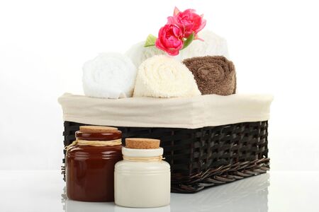 Wellness Concept - SPA - soap towels and flowersの写真素材