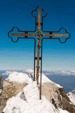 Cross on the highest peak of the Carpathians (Gerlachovsky stit (Gerlach Peak) Gerlach, Gierlach)の写真素材