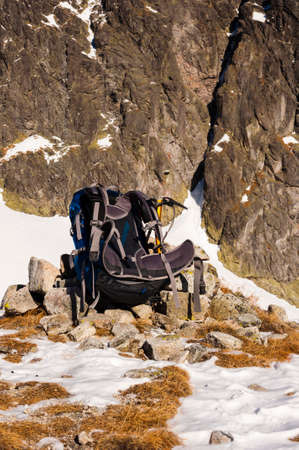 Backpack and ice axeの写真素材