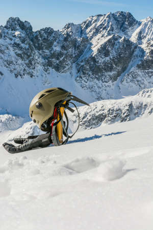 Basic equipment for winter mountaineering trekの写真素材