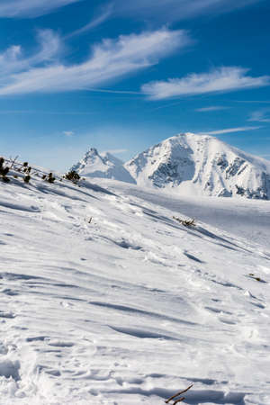 Famous peak (Wolowiec, Volovec) in the Western Tatras in winter conditions.の写真素材