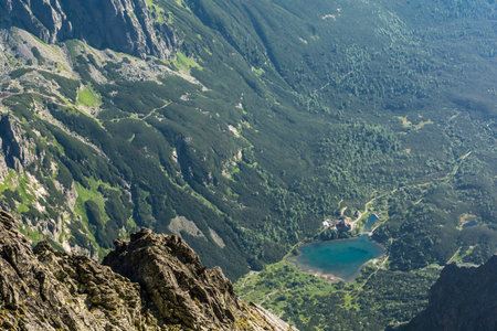 Top view of a pond in a valley situated in the Tatras Mountains in Slovakia