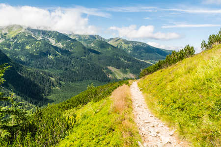 Trails in the mountains are routed to reveal the beauty of the mountainsの写真素材