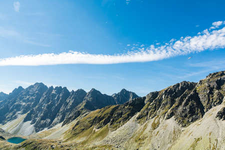 Helicopter rescuers on the fly Tatra ridgeの写真素材