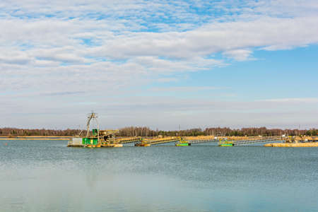 System for the extraction of the gravel pit aggregate in the water.の写真素材