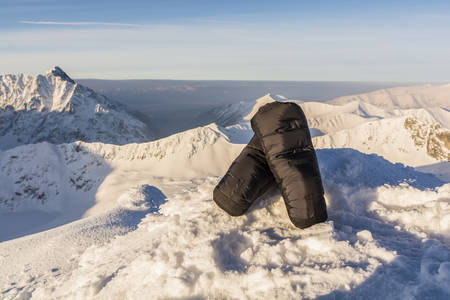 Warm mittens in the mountains useful during cold weather.の写真素材